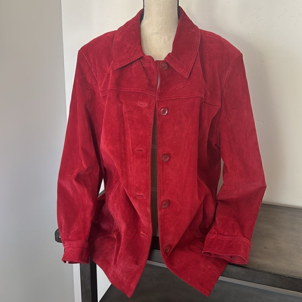 CHEROKEE Vintage Women’s Size XL Red Suede Leather Jacket Coat Button Up GUC